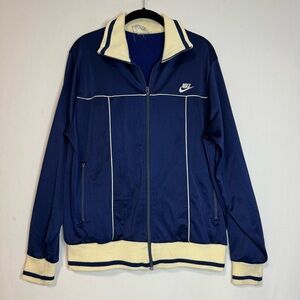 Nike Vintage 1980's Navy Track Jacket Zip Up Orange Swoosh Size L